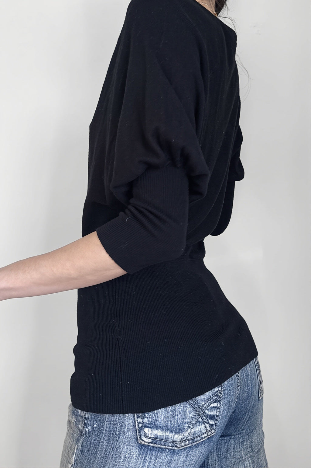 Black V Neck Slim Basic Blouse image 4