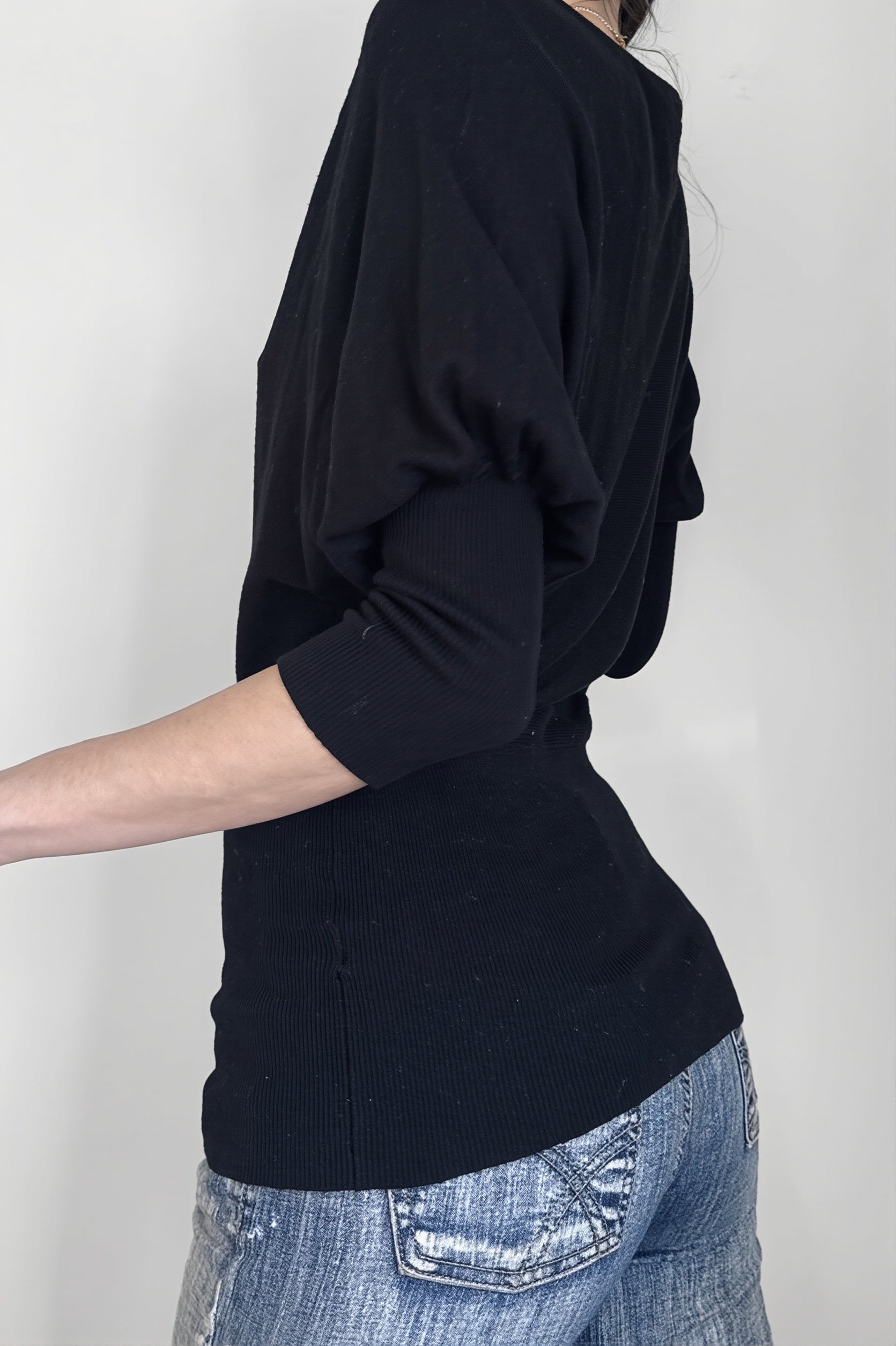 Black V Neck Slim Basic Blouse image 4