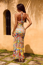 Colorful Halter Split Maxi Dress image 3