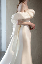 Off Shoulder Satin Mermaid Wedding Dress image 3