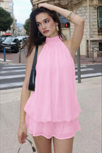 Sexy Halter Neck Backless Solid Color Waist Cinching Puffy Mini Dress image 4
