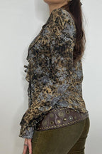 Vintage Animal Print Tie Front Ruffle Blouse image 3