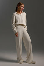 Polo Collar Knit Pullover Wide-Leg Pants Two Piece Set image 2