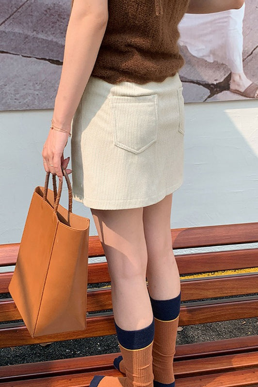 Corduroy High Waist A-Line Skirt image 4
