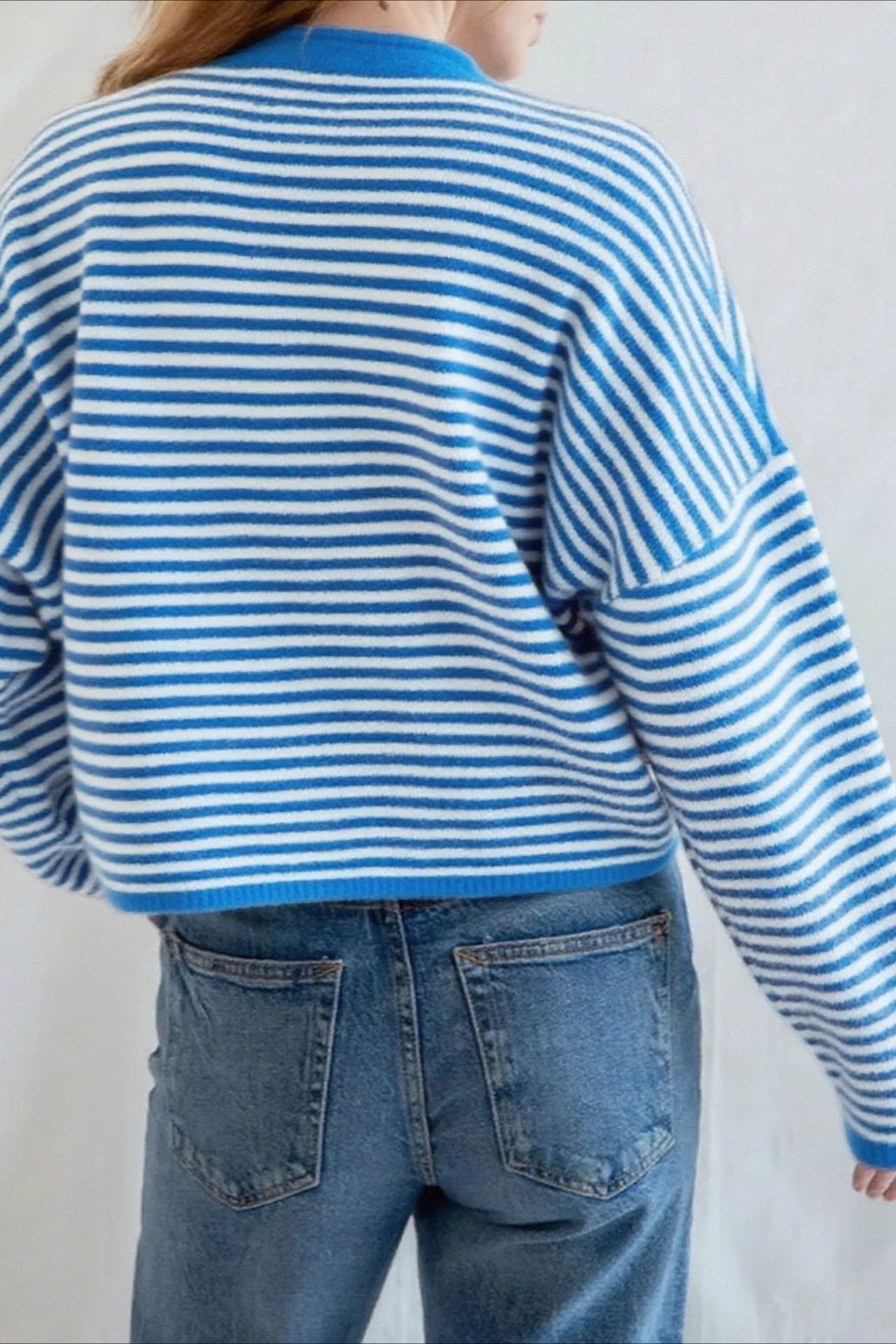 Striped Knit Round Neck Cardigan image 6
