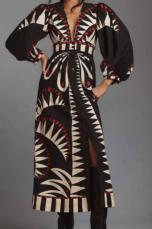 Retro Floral Long Sleeve Boho Dress image 2
