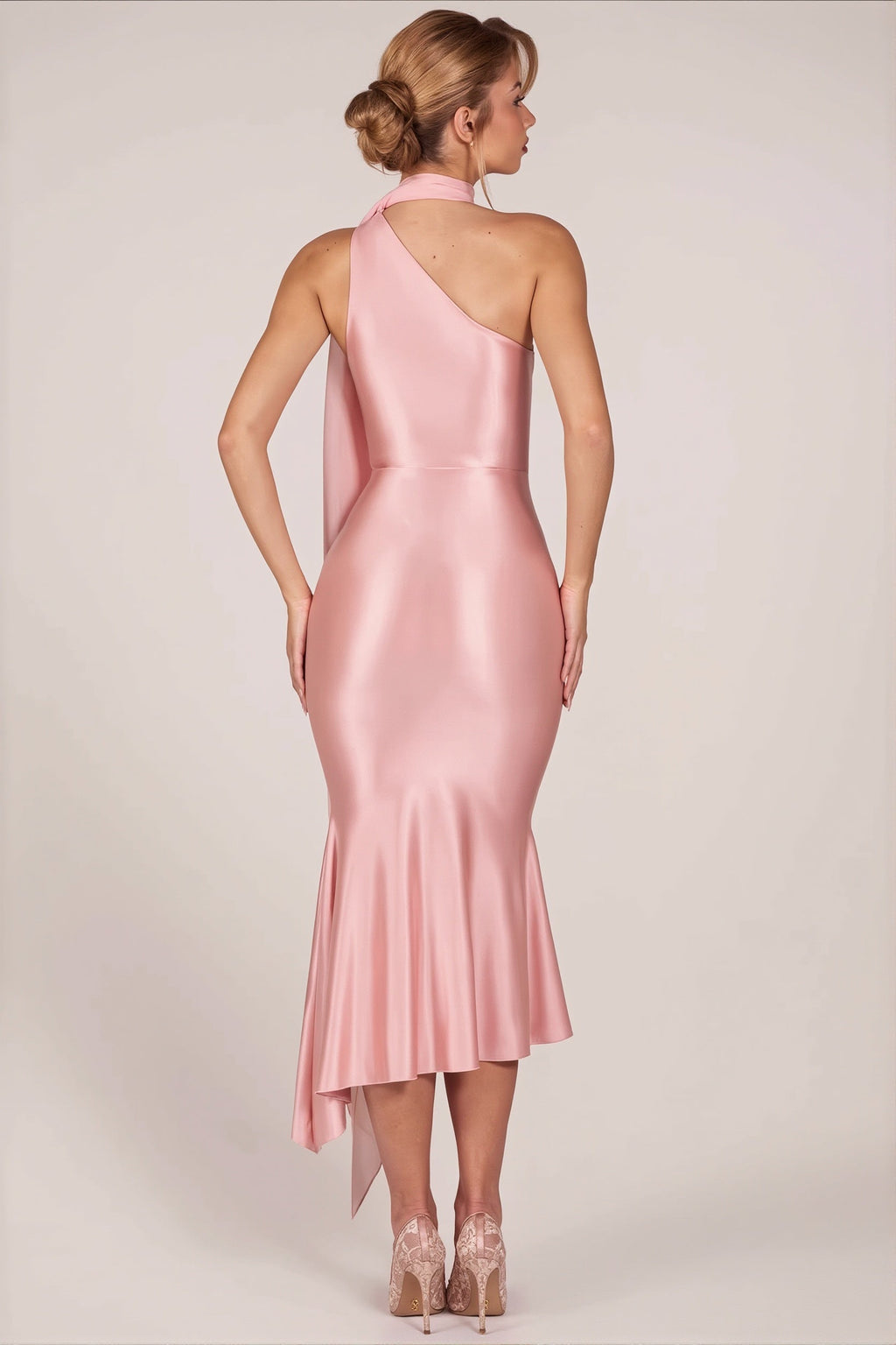 One Shoulder Mesh Satin Maxi Dress image 3