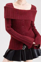 Soft Off-Shoulder Loose Irregular Knit Top image 6
