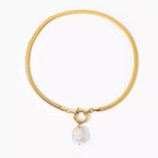 Sabina Pearl Necklace detail view styled for Avrienne