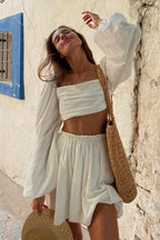 Tie Bandeau Pleated High Waist Skirt Set image 4