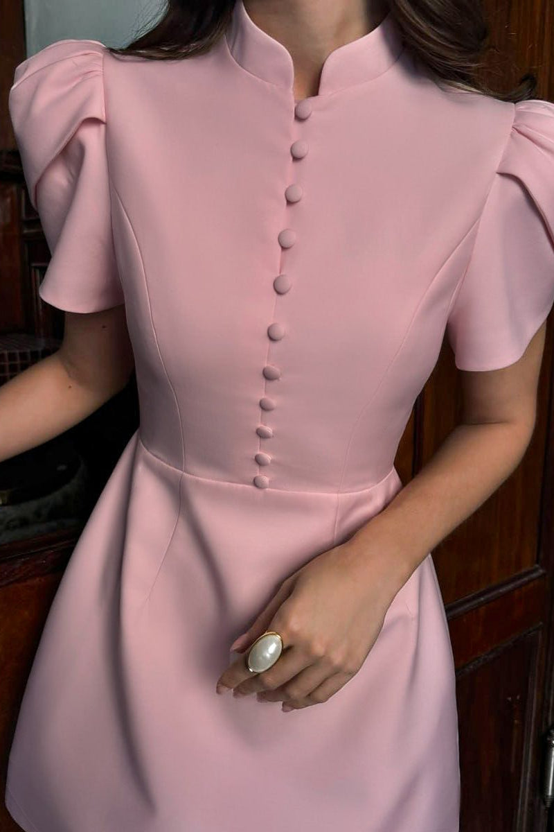 Stand Collar Puff Sleeve Mini Dress image 6