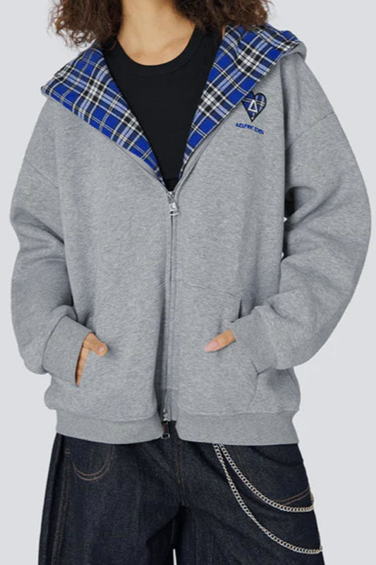 Plaid Lined Loose Fashion Hoodie image 2