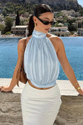 Lace Up Wavy Waist Backless Halter Top image 1