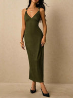 Solene Knit Midi Dress detail view styled for Avrienne