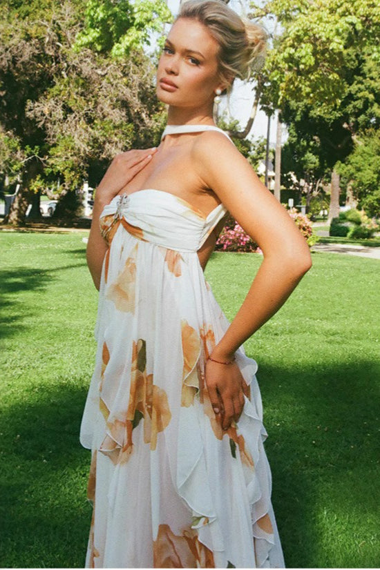 Floral Backless Halter Maxi Dress image 1