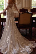 Bohemian Lace Mermaid Train Wedding Dress image 4