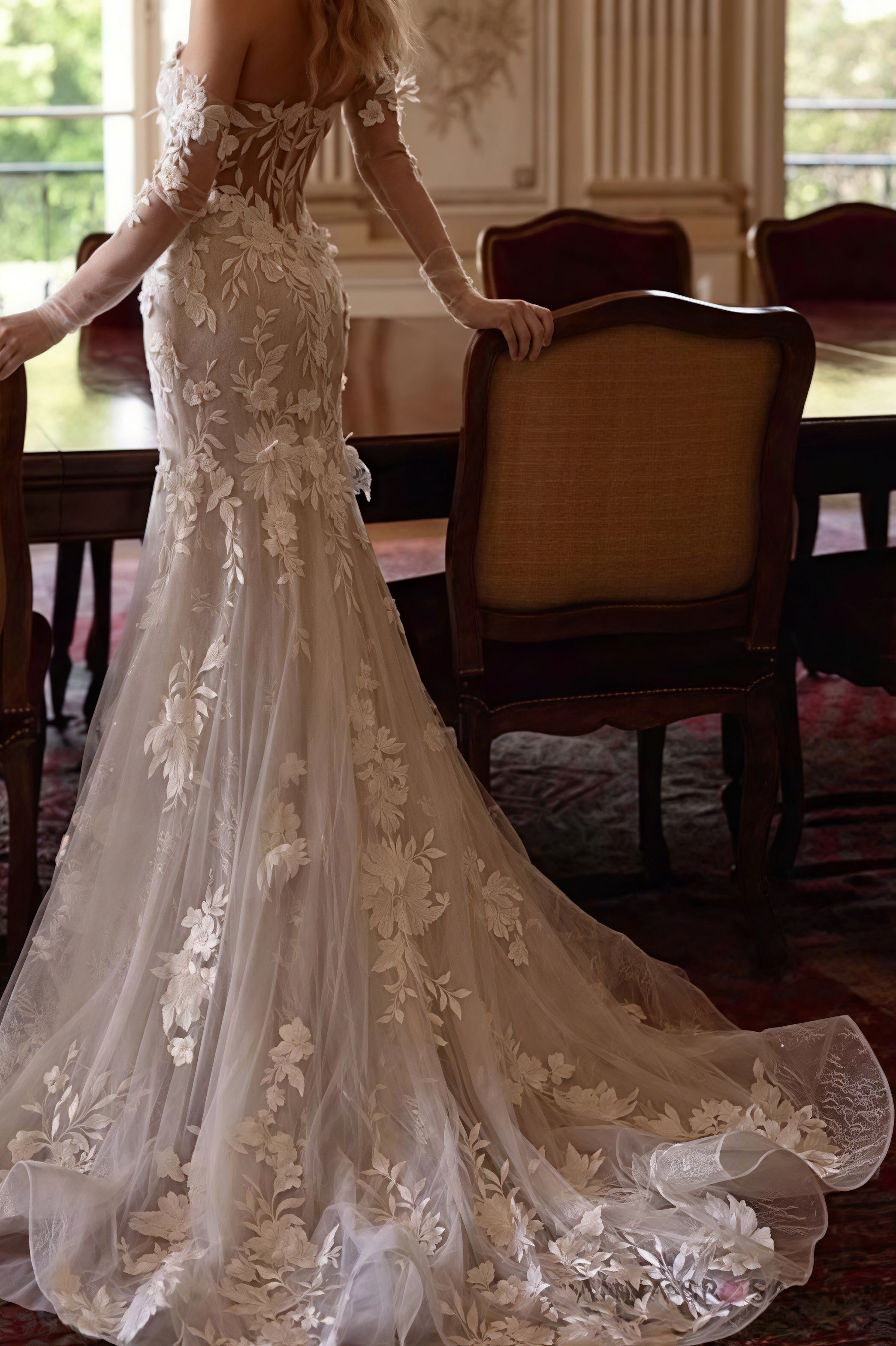 Bohemian Lace Mermaid Train Wedding Dress image 4