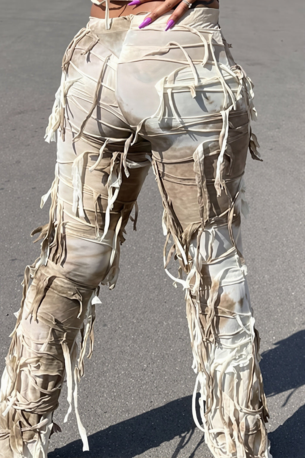 Ripped Fringe Tie Flared Pants image 6