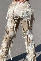 Ripped Fringe Tie Flared Pants image 6