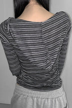 Hooded Striped Color Block Button V Neck Long Sleeve Blouse image 3