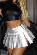 PU Leather Pleated A-Line Skirt image 2