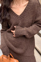 Lazy V-neck Knit Sweater Mermaid Skirt Two Piece Set image 3
