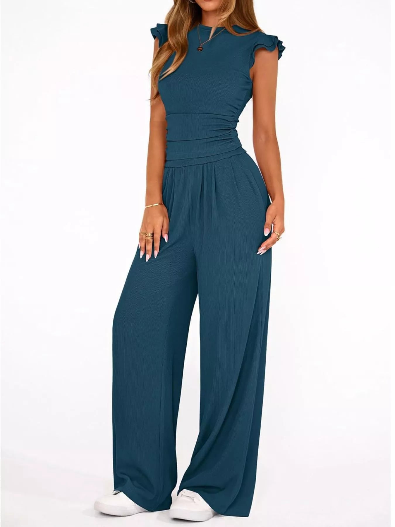 Margot Wide Leg Set detail view styled for Avrienne