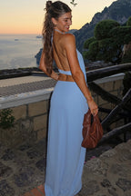 Solid Halter Backless Slim Skirt Set image 3
