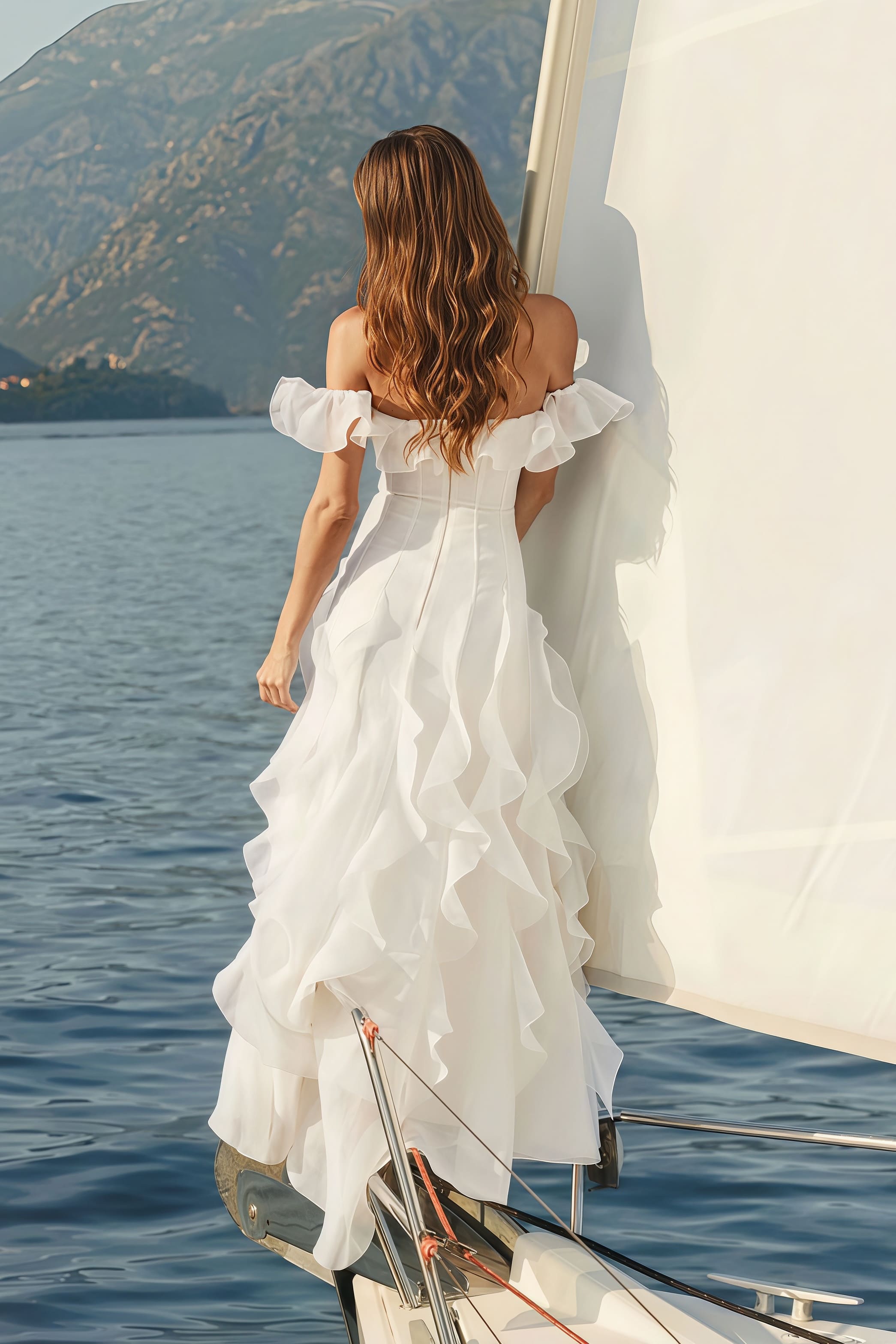 Sweet Off Shoulder Ruffle Tiered Reception Dress image 3