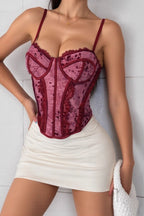 Sexy Mesh Print Lace Insert Underwire Corset Cami Top image 5