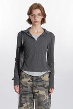 Mock Two-Piece Half-Zip Knit Top image 8