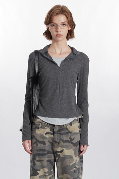 Mock Two-Piece Half-Zip Knit Top image 8