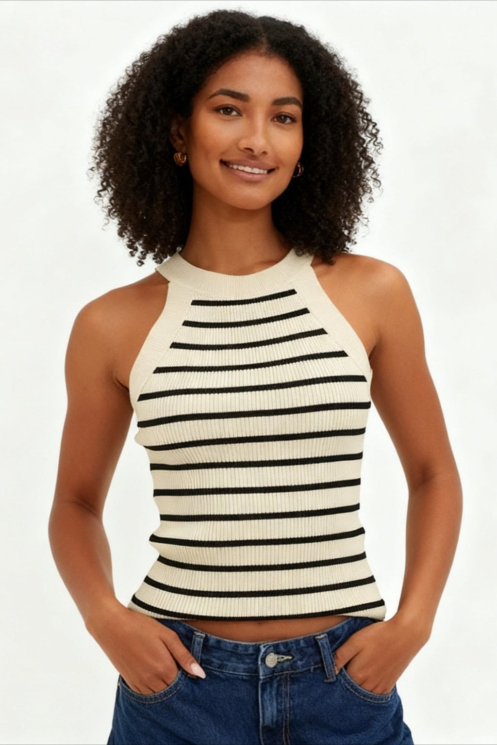 Striped Sleeveless Knit Top image 2