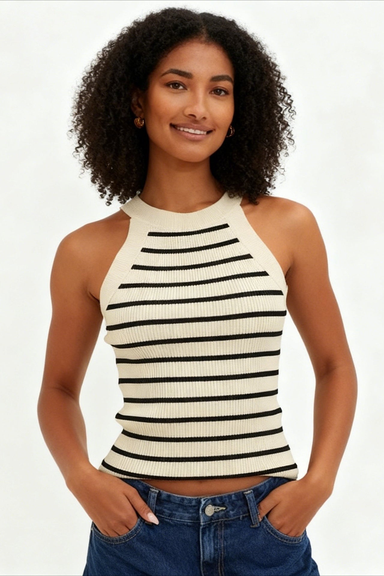 Striped Sleeveless Knit Top image 2