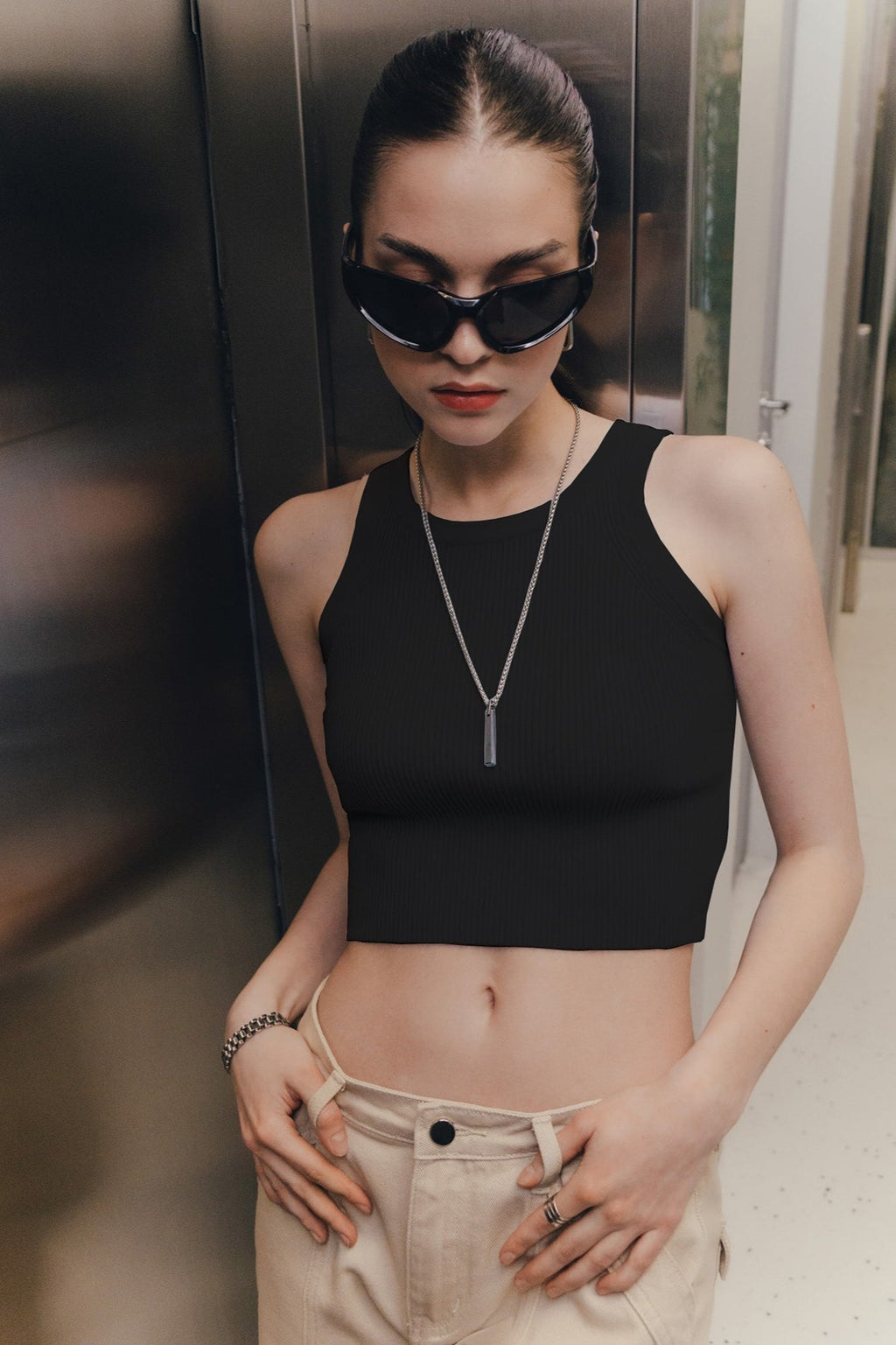 Solid Cropped Knit Top image 6