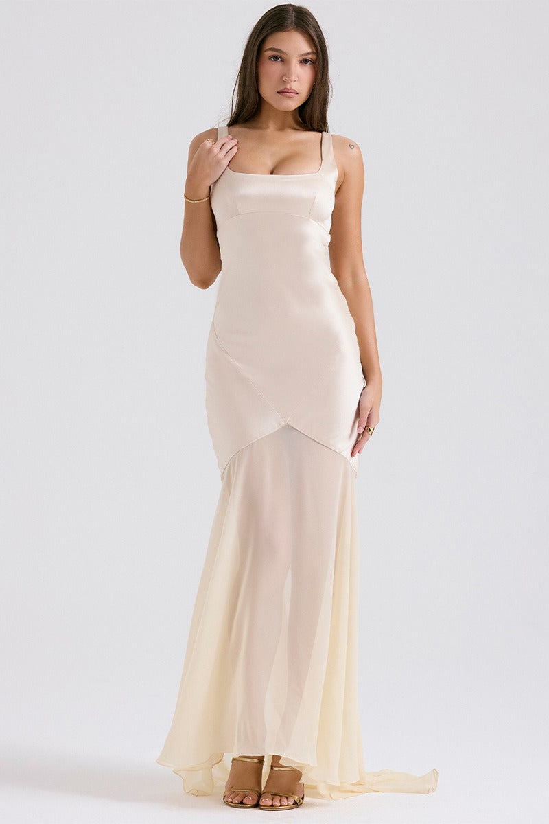 Elegant Flowy Satin Chiffon Patchwork Cami Bodycon Maxi Dress image 11