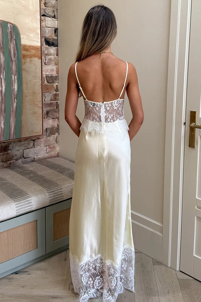 Elegant Sexy Deep V Sheer Lace Patchwork Maxi Dress image 4