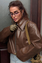 Brown Faux Leather Moto Jacket image 3