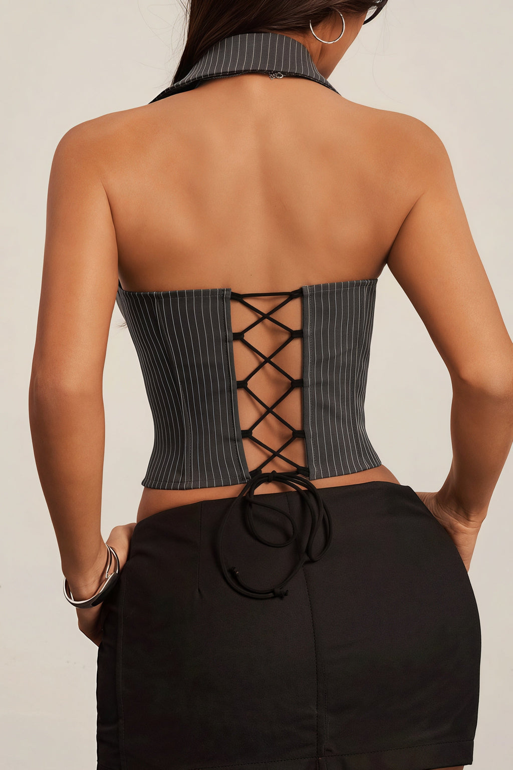 Striped Bow Tie Fishbone Halter Top image 3