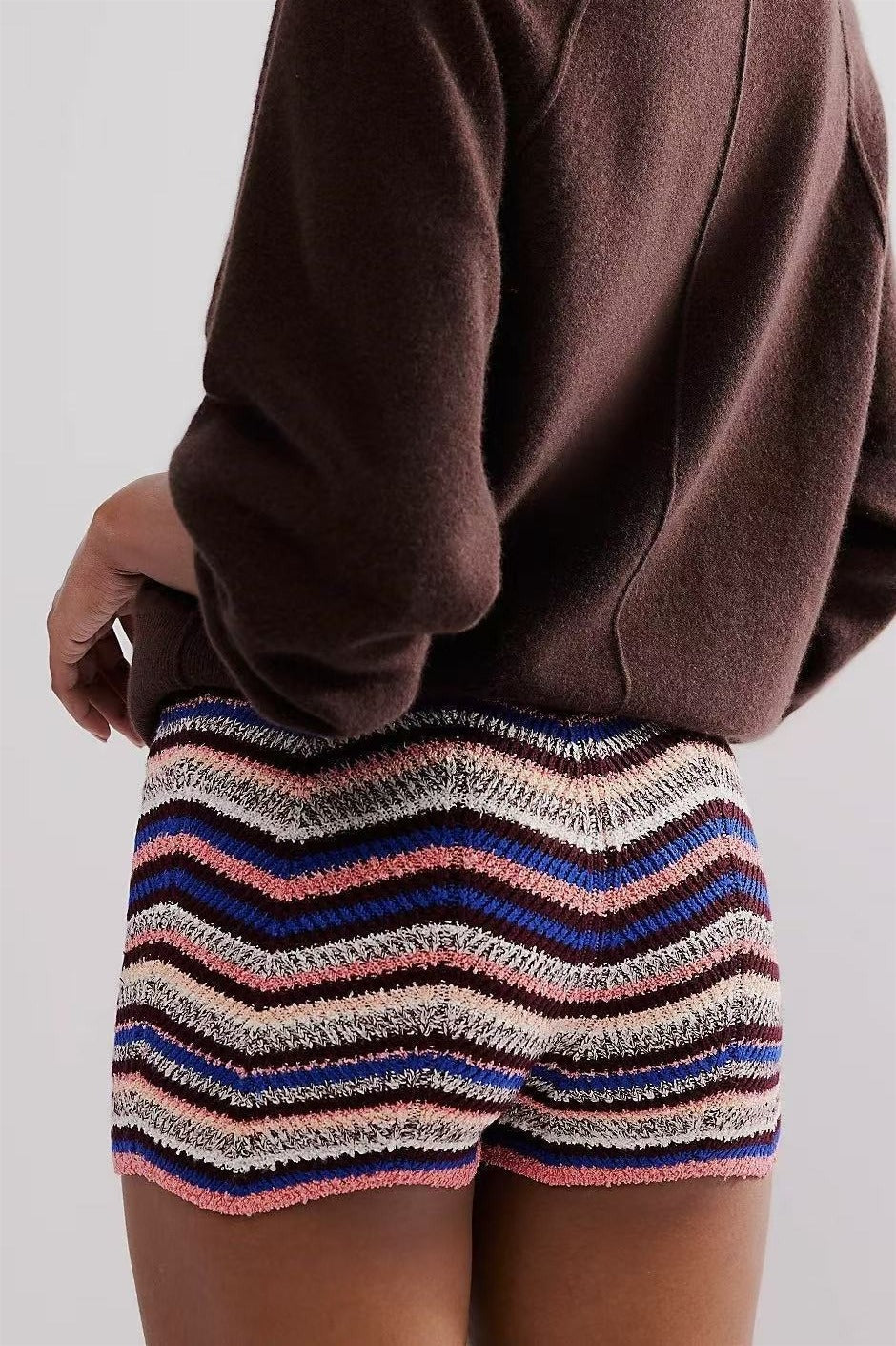 Rainbow Color Block Knit Slim Shorts image 11