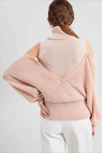 High Neck Off-Shoulder Double Layer Knit Sweater image 4