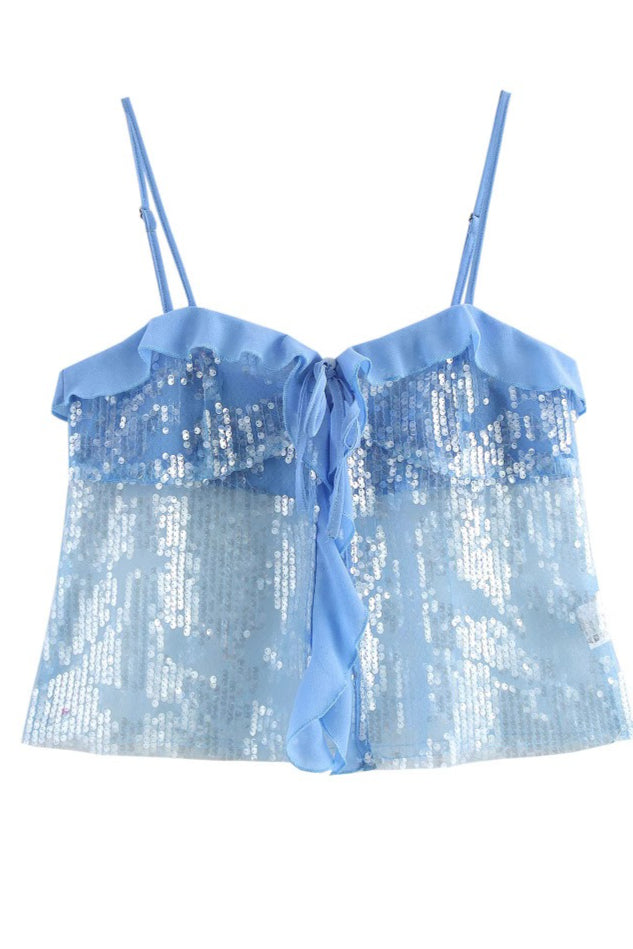 Glitter Ruffle Sequin Cropped Cami Top image 12
