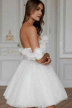 Elegant Off Shoulder Flower Boned Tulle Reception Dress image 3