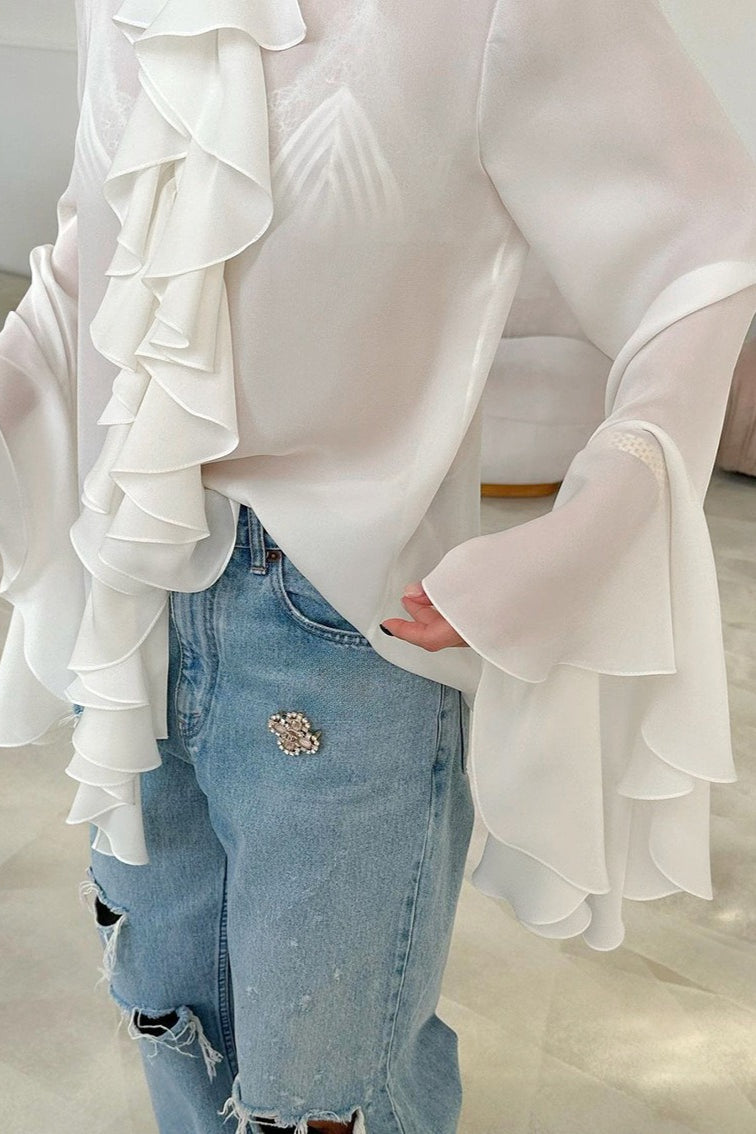 Elegant Ruffle Trim Button Blouse image 6