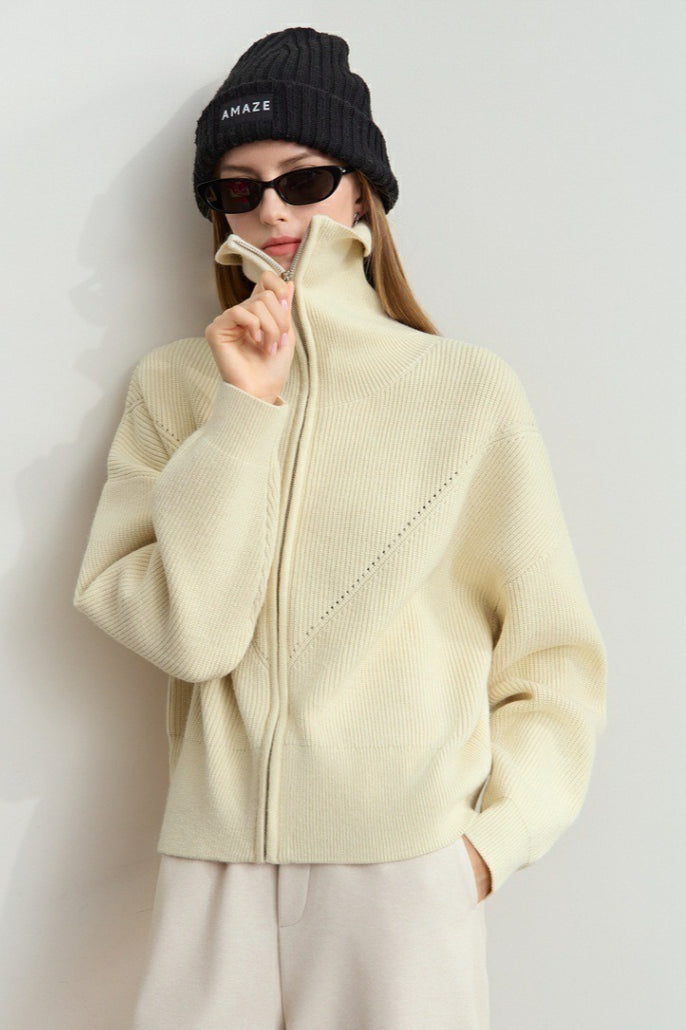 Naval-Collar Zip Lazy-Style Thick Knit Cardigan image 4