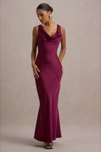Satin Cowl Neck Fishtail Party Dress image 7
