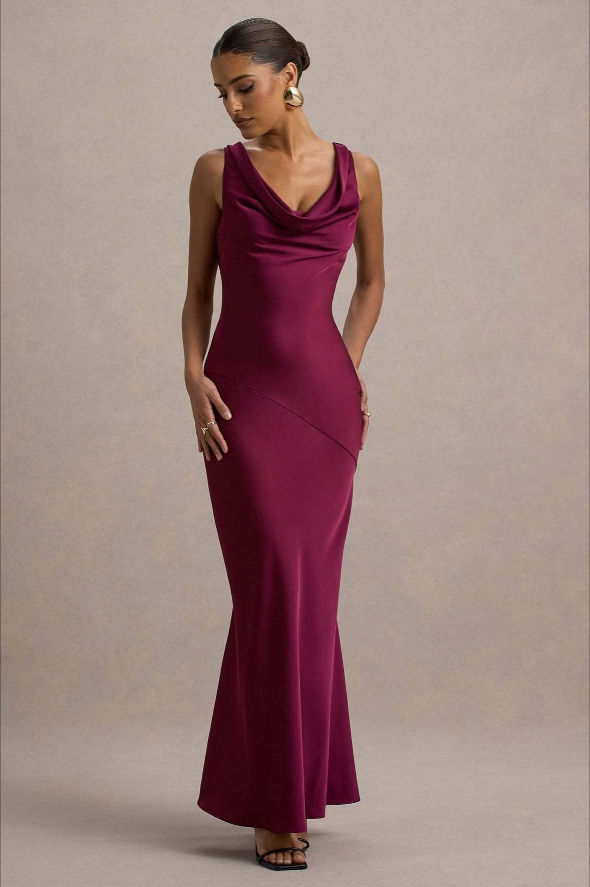 Satin Cowl Neck Fishtail Party Dress image 7