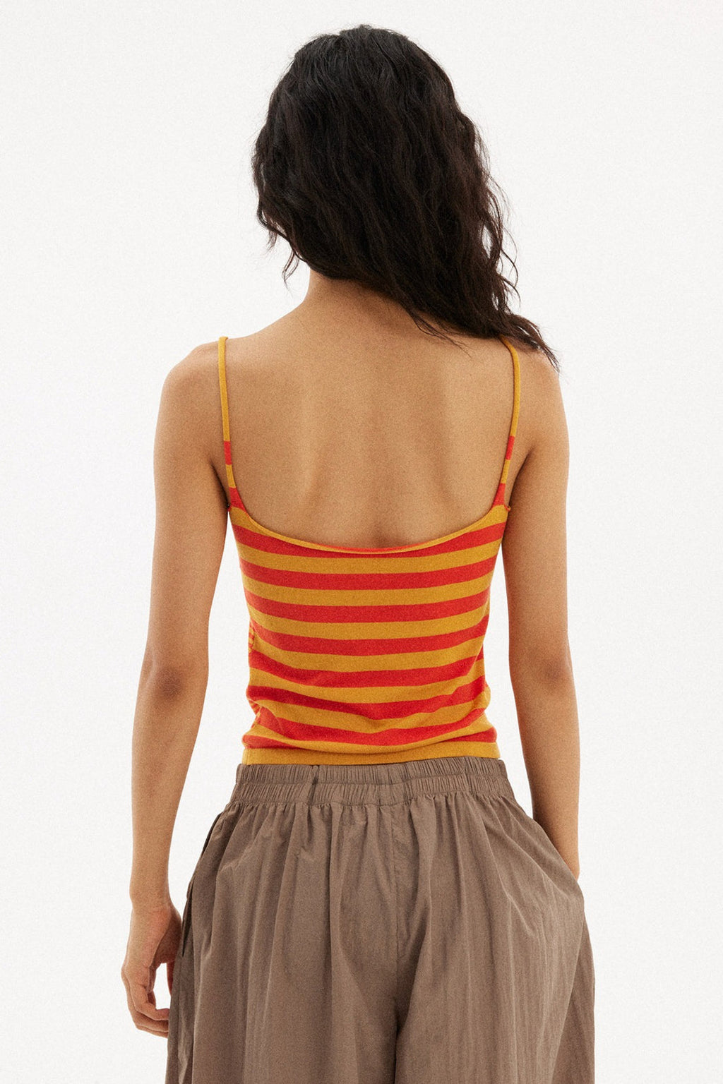 Casual Striped Orange Stretch Slim Cami Top image 5