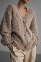 V-Neck Fluffy Knit Cardigan Sweater image 2
