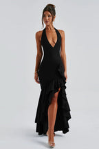 Halter Deep V Ruffled Bodycon Party Dress image 1